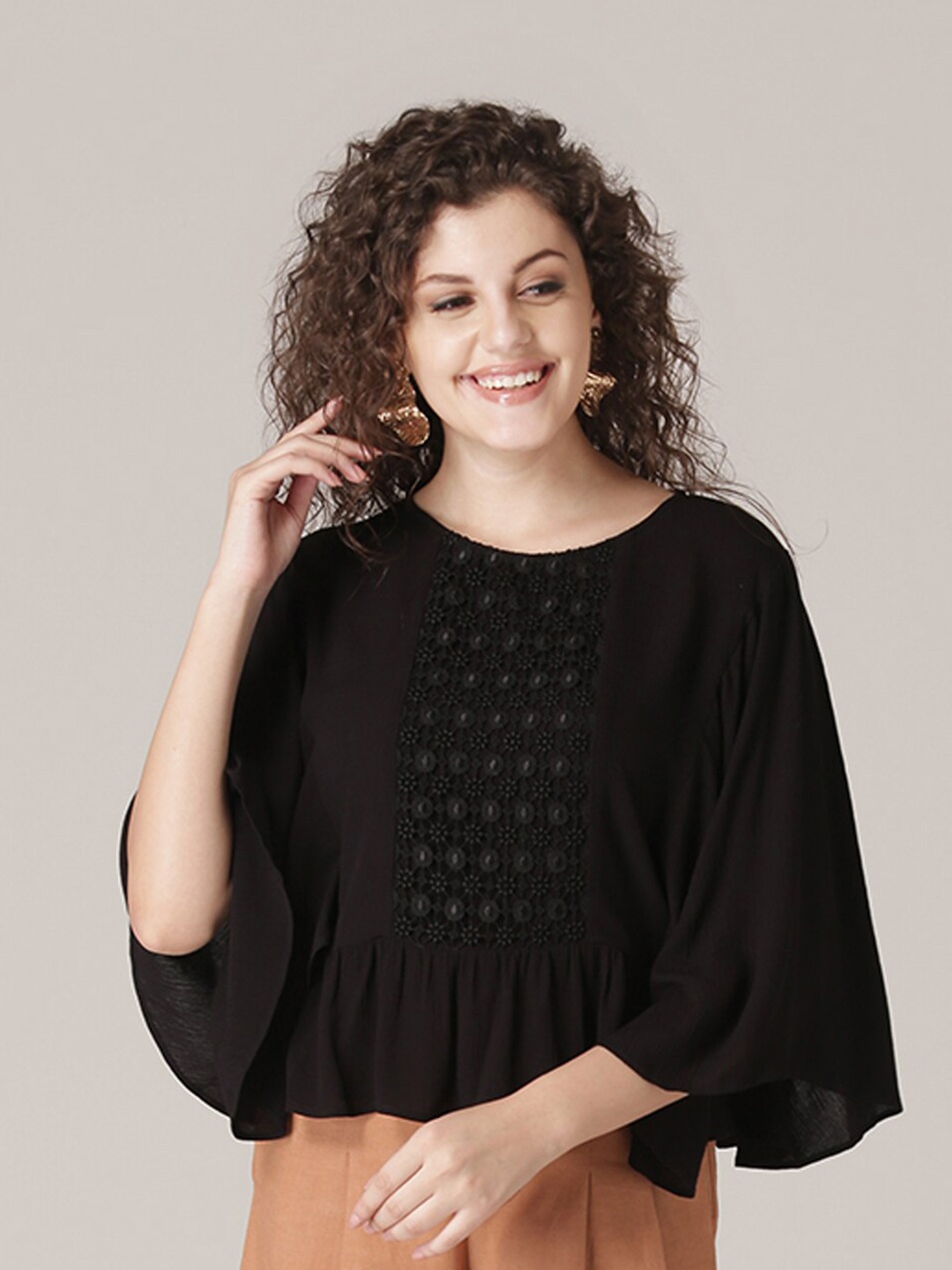 

DressBerry Women Black Embroidered Top