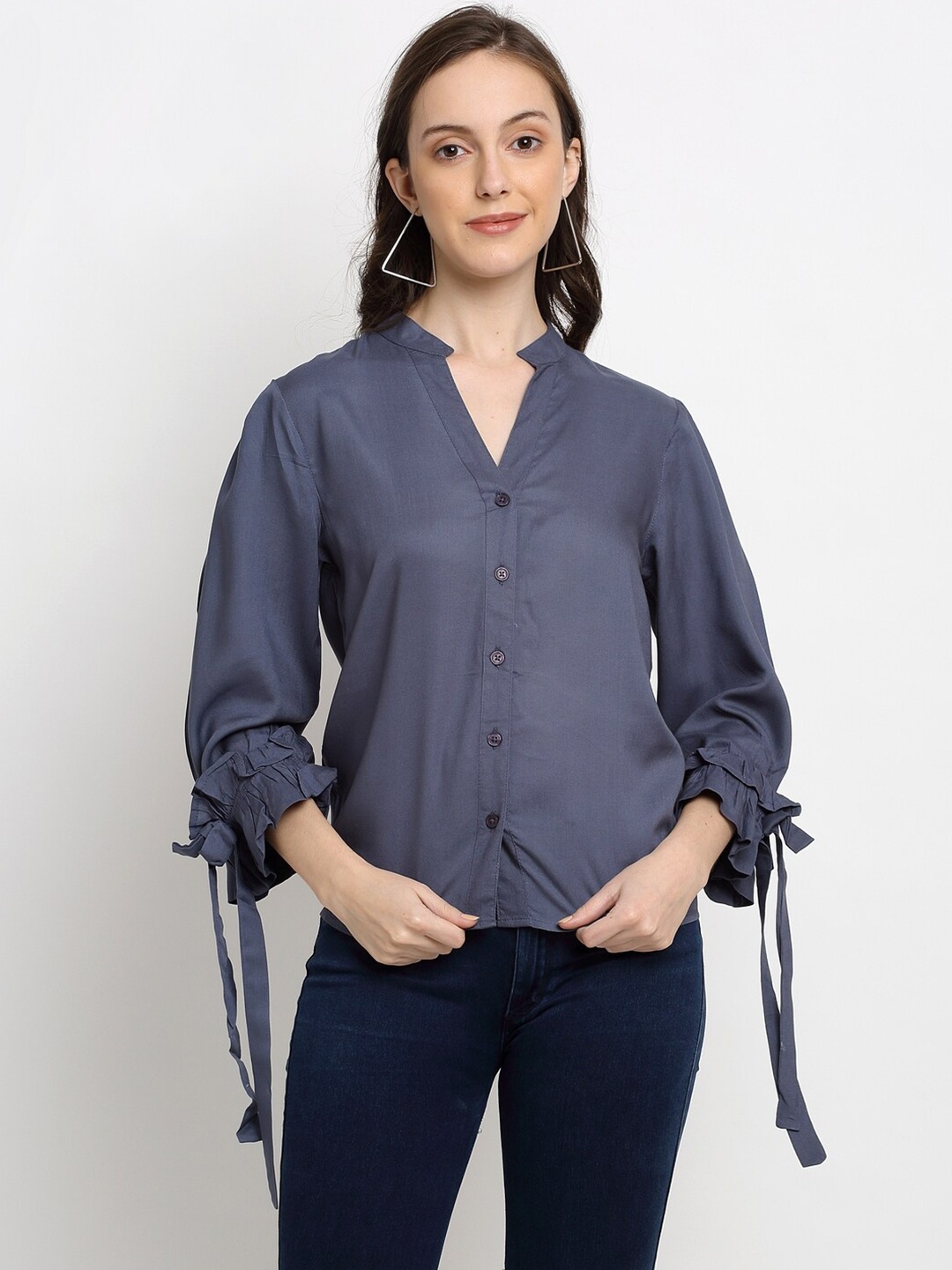 

DressBerry Navy Blue Shirt Style Top