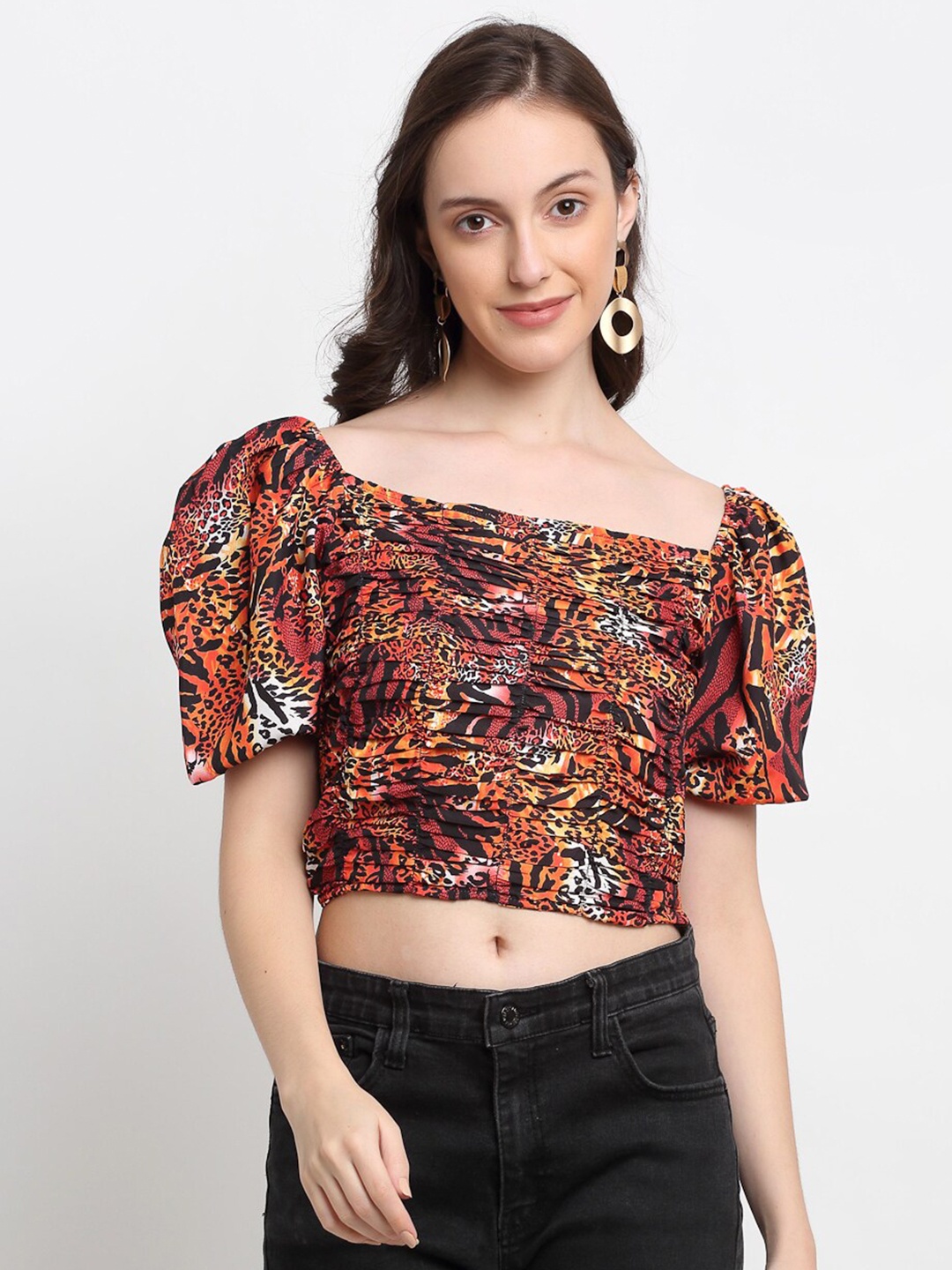 

DressBerry Brown Animal Print Bardot Crop Top