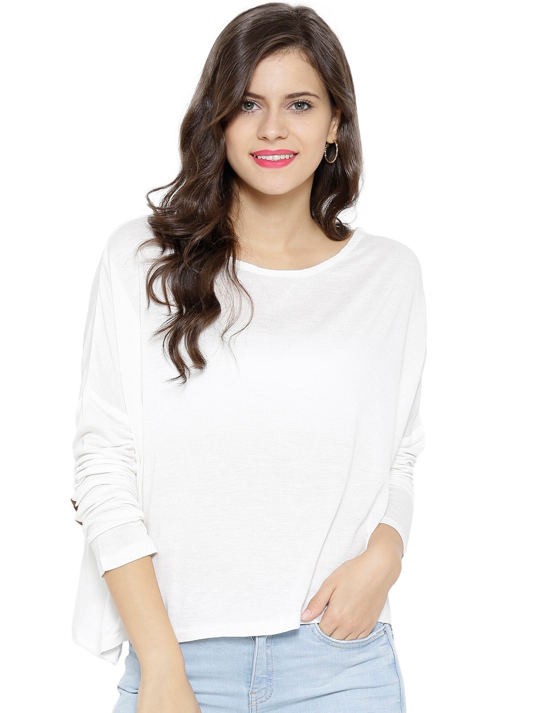 

DressBerry White Solid Boxy Top