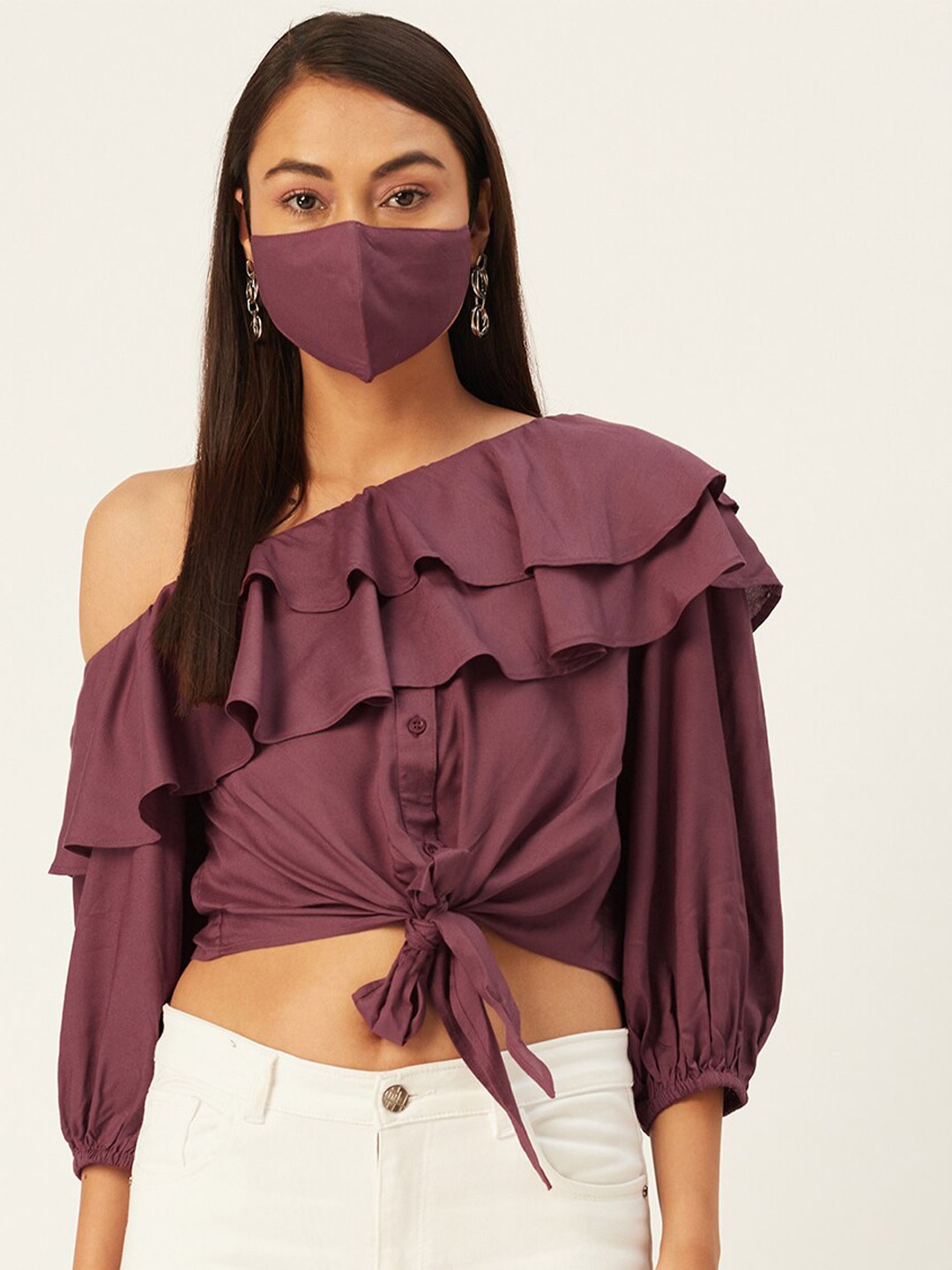 

DressBerry Women Purple One Shoulder Crop Top