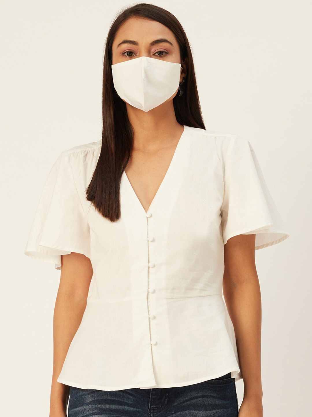 

DressBerry WOMEN Pure cotton Off White Shirt Style Top