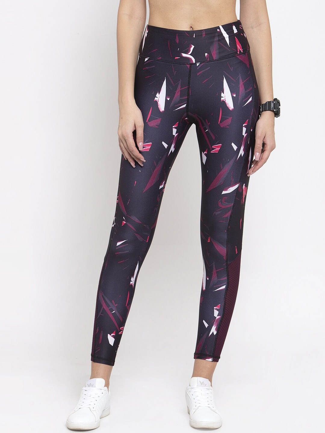 

Boston Club Women Purple & White Printed Tights