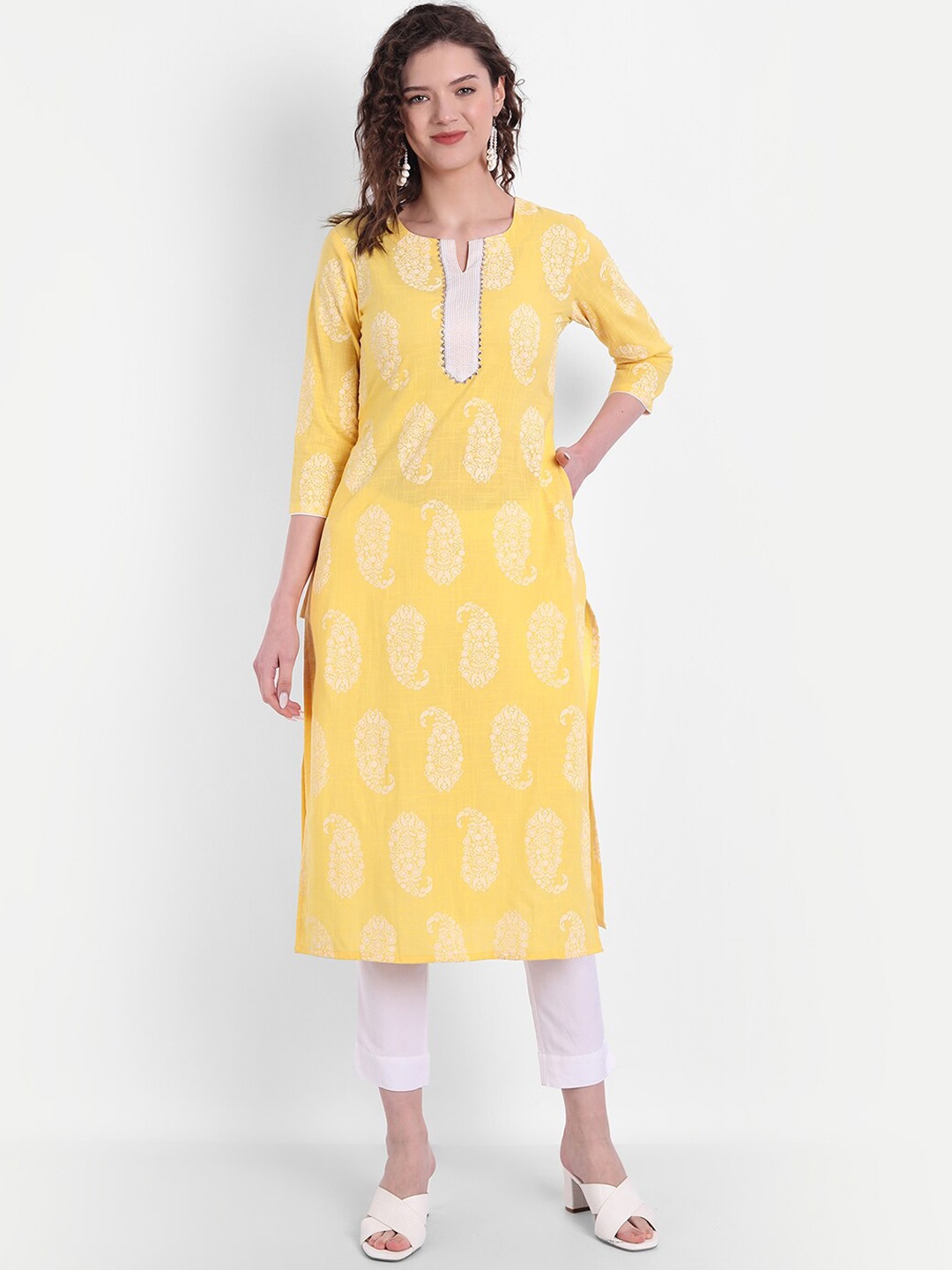 

SUTI Women Yellow Ethnic Motifs Printed Kurta