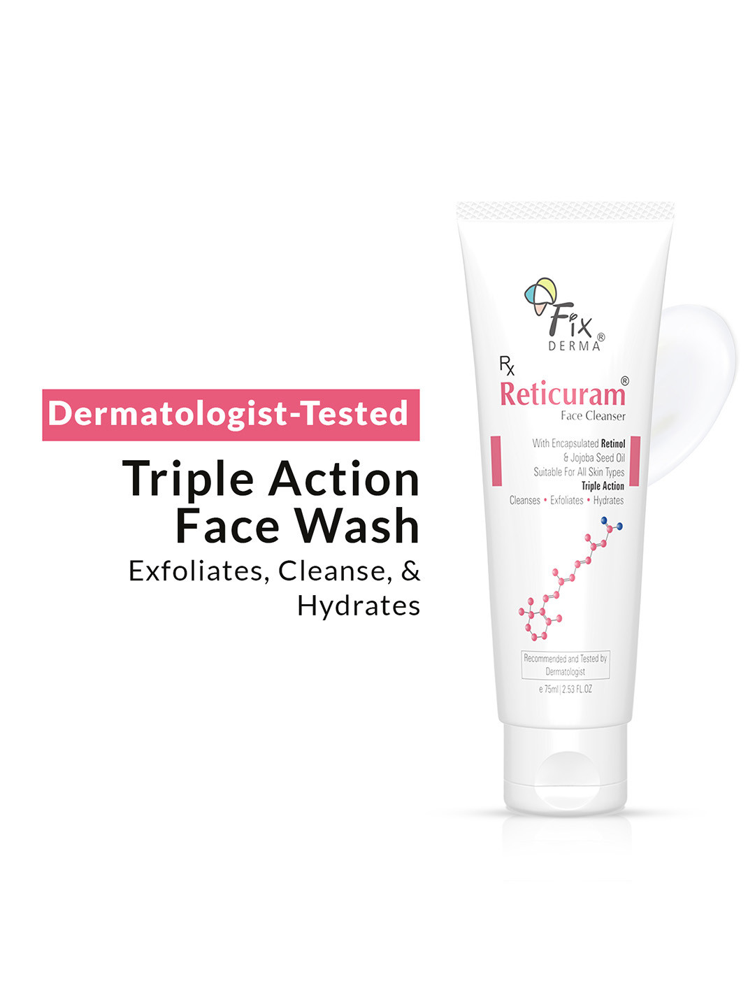 FIXDERMA 0.5% Retinol Reticuram Face Cleanser with Jojoba Oil For All Skin Types - 75ml