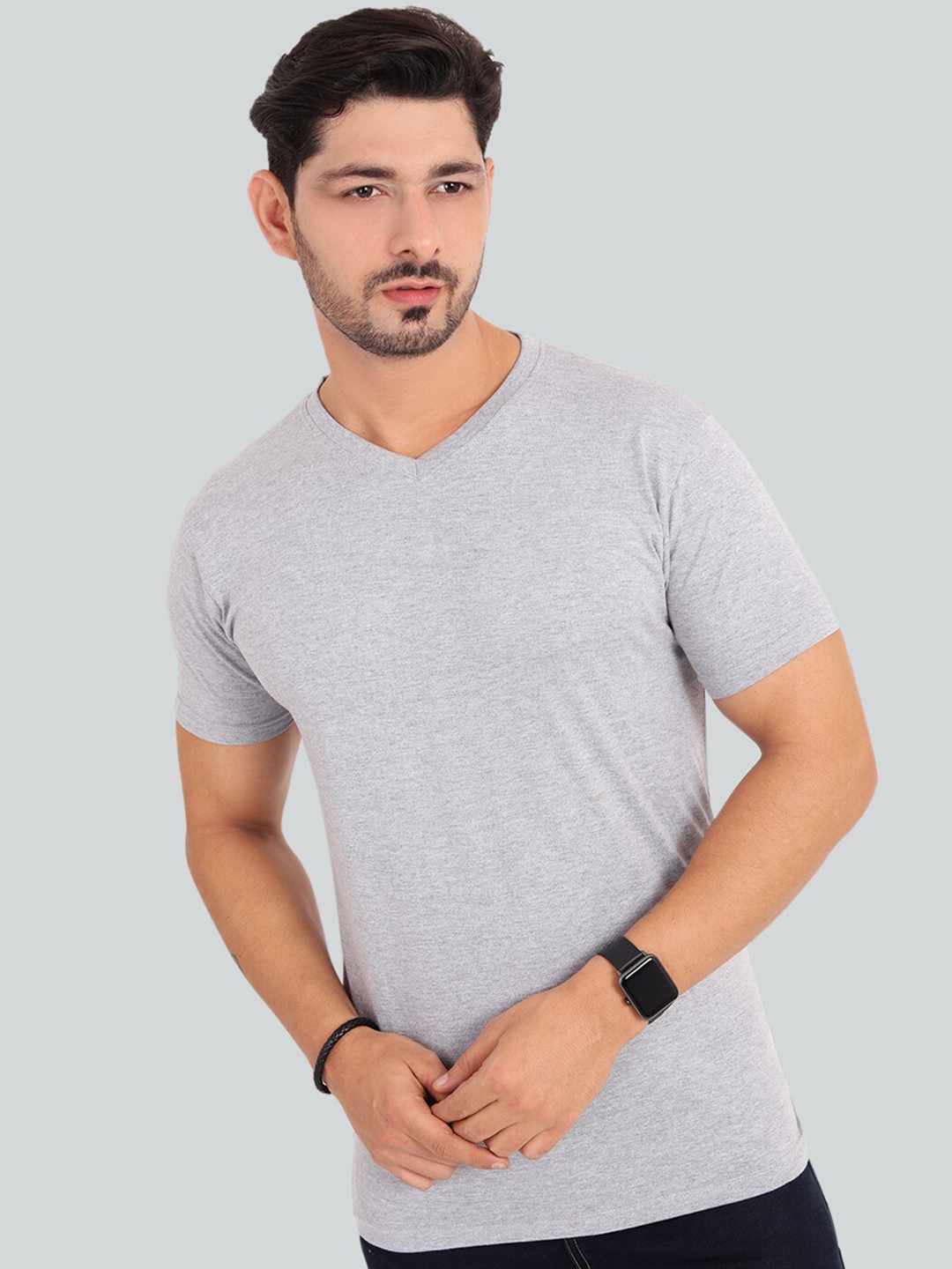 

Trends Tower Men Grey V-Neck Cotton T-shirt