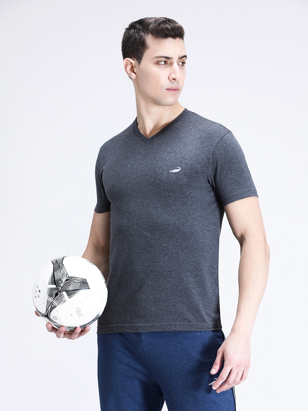 

Crocodile Men Grey V-Neck T-shirt