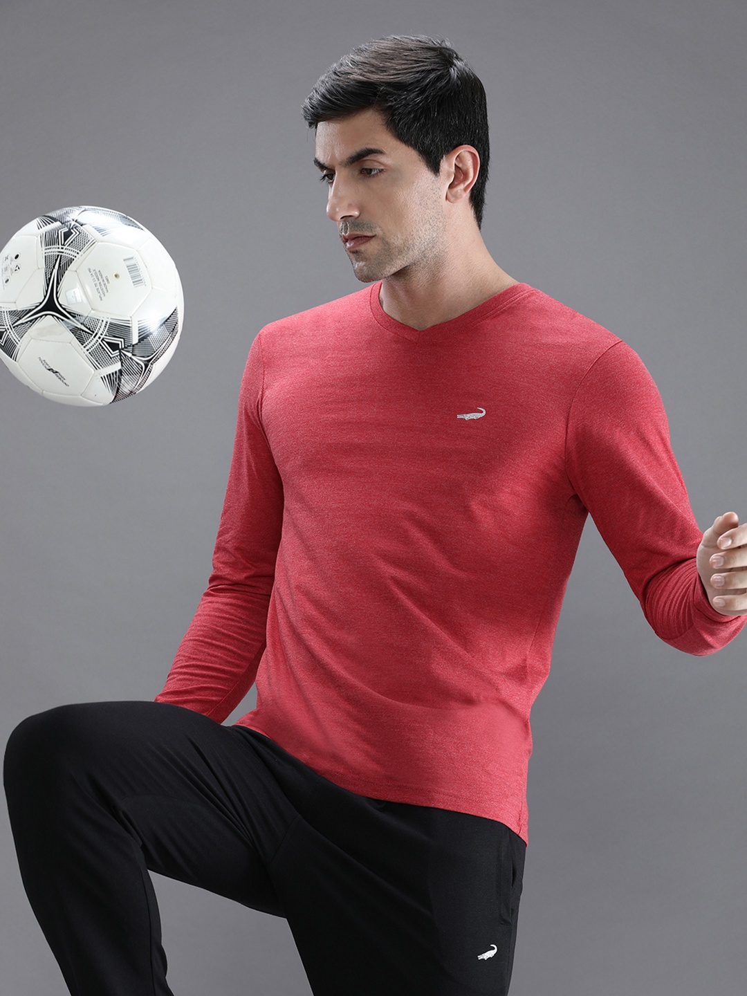 

Crocodile Men Red V-Neck Cotton T-shirt