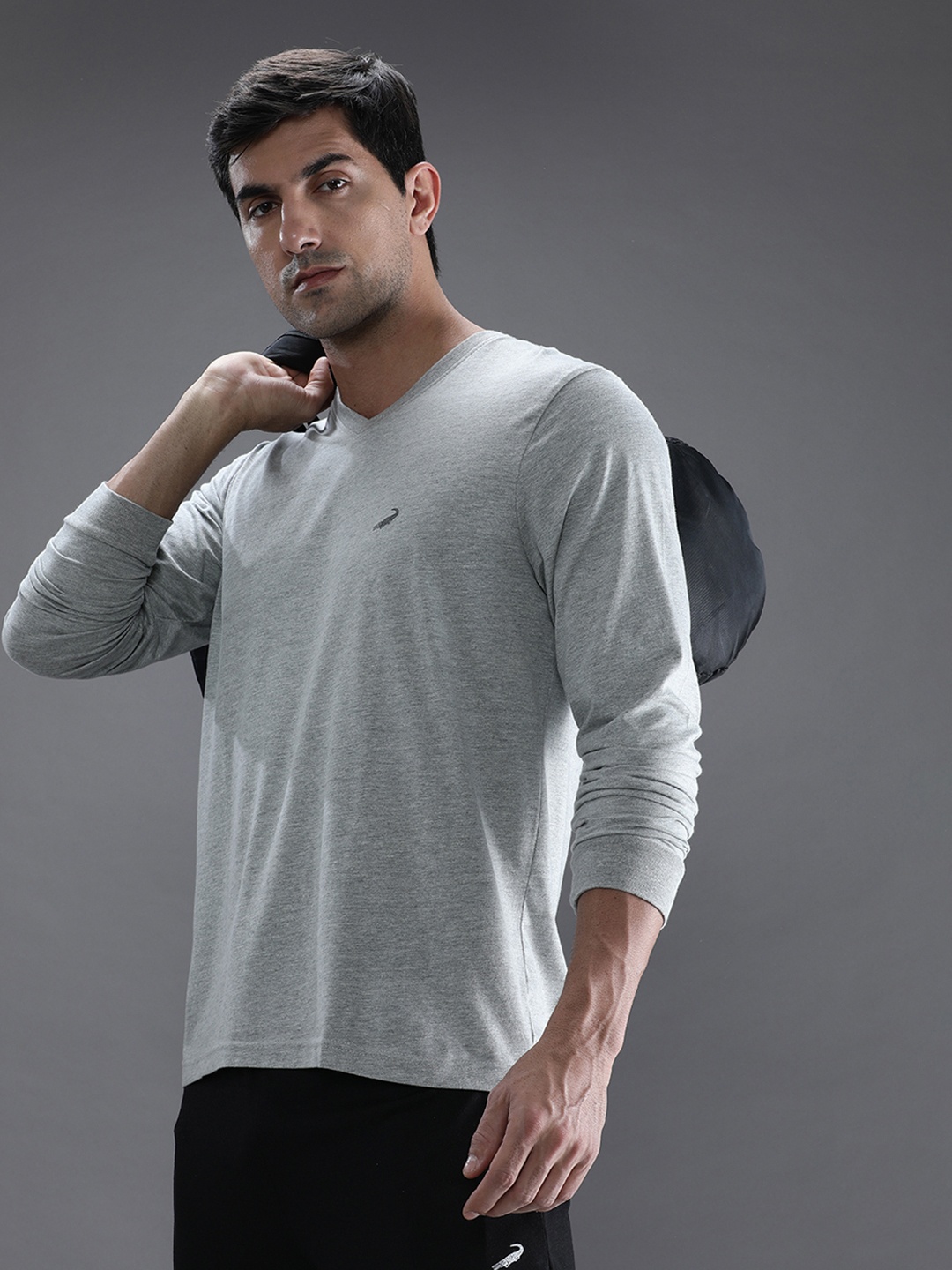 

Crocodile Men Grey V-Neck Cotton T-shirt