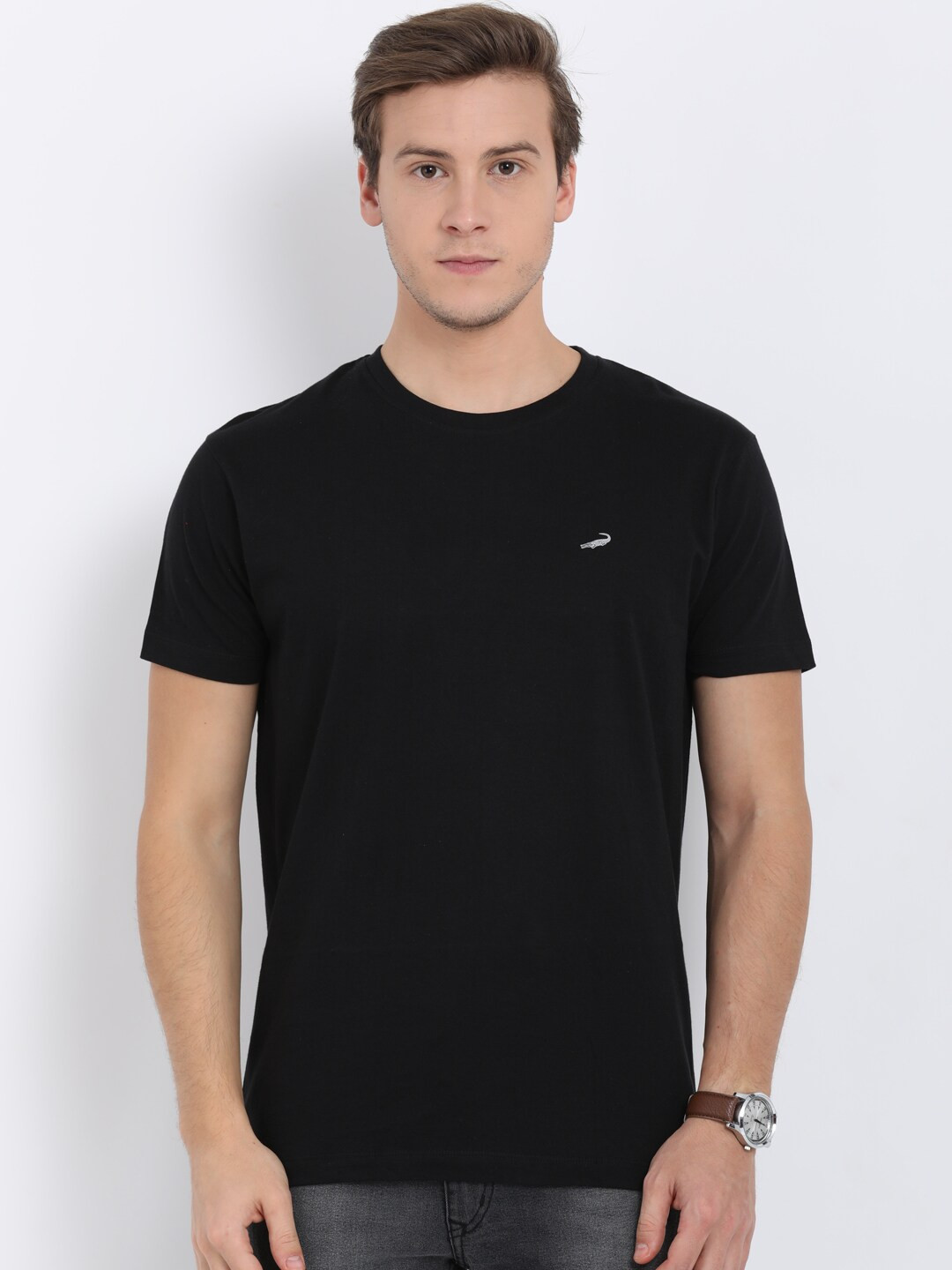 

Crocodile Men Black Solid Cotton T-shirt