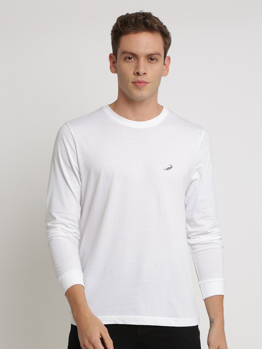 

Crocodile Men White Solid Cotton T-shirt