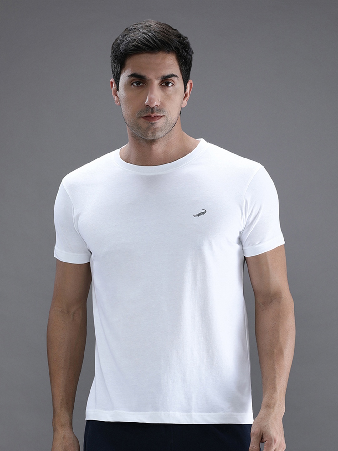 

Crocodile Men White Solid Cotton T-shirt