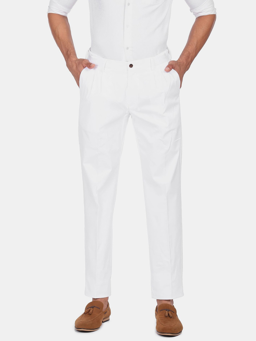 

Arrow Men White Mid Rise Solid Formal Trouser