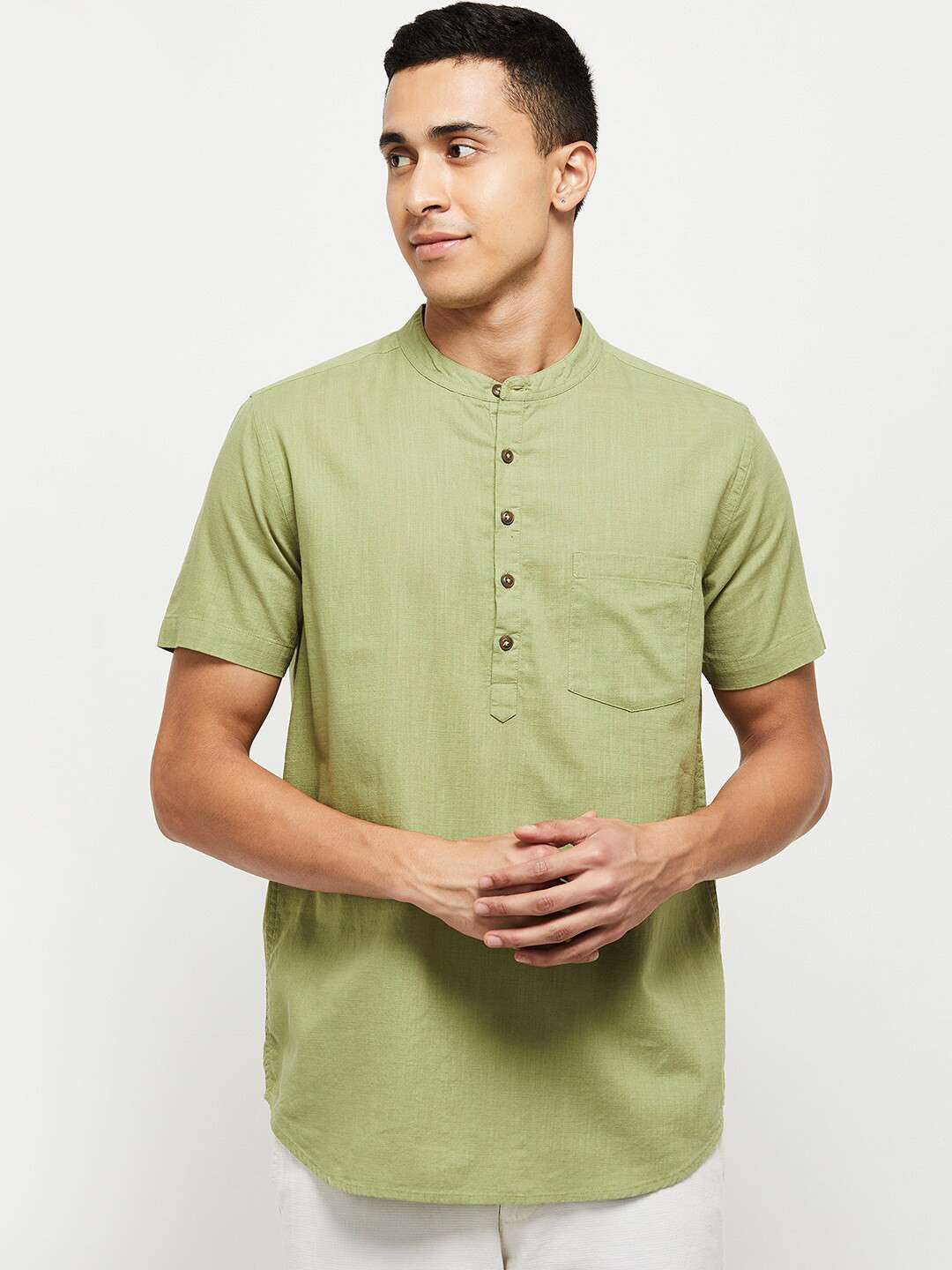 

max Men Green Patchwork Kurta