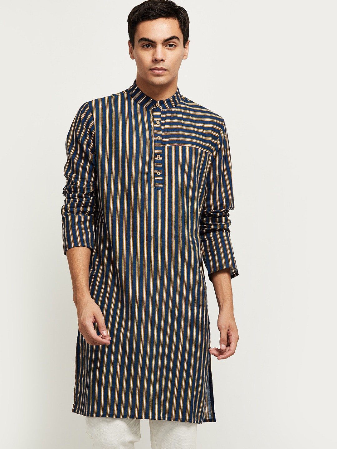 

max Men Blue Striped Kurta