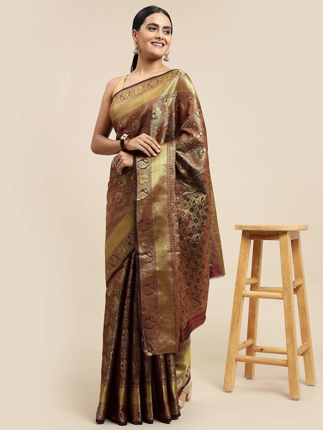 

Royal Rajgharana Saree Maroon Woven Design Zari Silk Blend Banarasi Sarees
