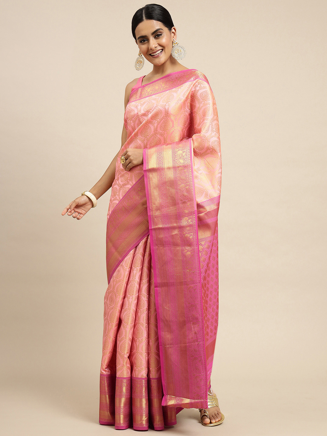 

Royal Rajgharana Saree Peach-Coloured Ethnic Motifs Silk Blend Banarasi Sarees