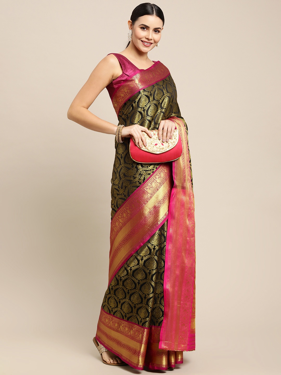 

Royal Rajgharana Saree Black & Gold Ethnic Motifs Zari Celebrity Banarasi Sarees