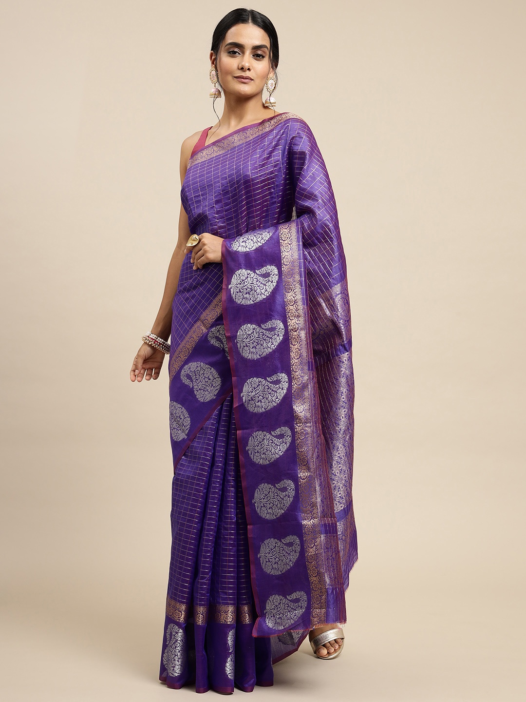 

Royal Rajgharana Saree Purple Linen Blend Banarasi Sarees