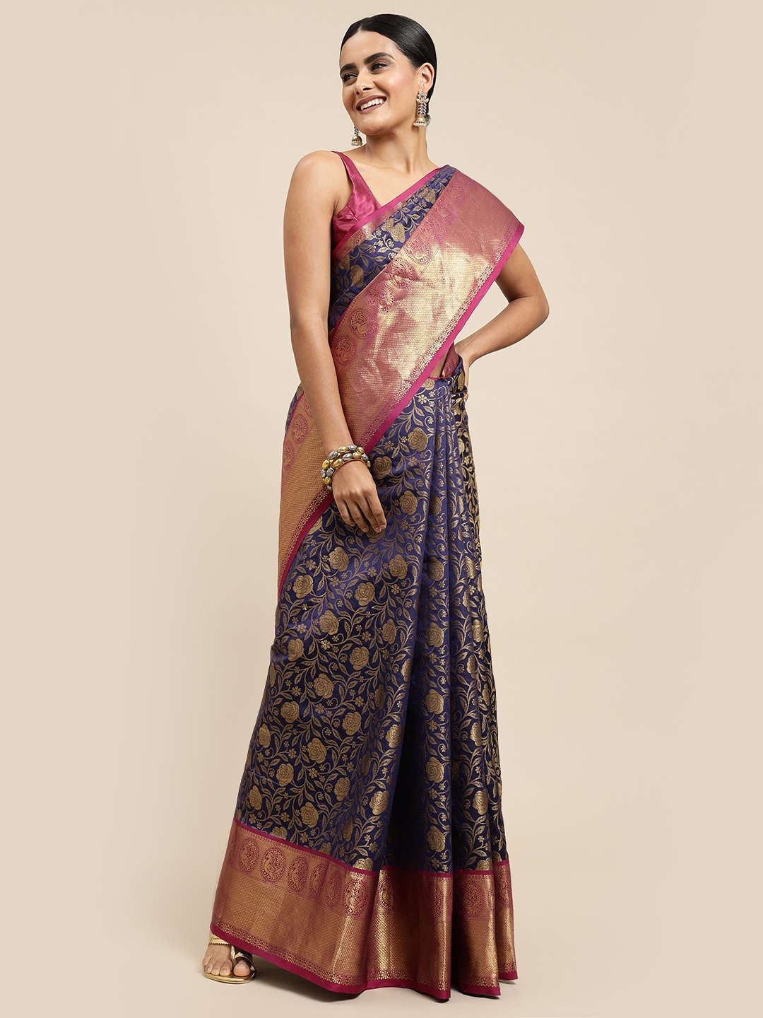 

Royal Rajgharana Saree Navy Blue Woven Design Zari Silk Blend Banarasi Sarees