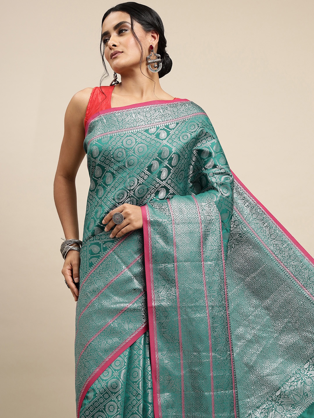 

Royal Rajgharana Saree Blue Woven Design Zari Silk Blend Banarasi Sarees