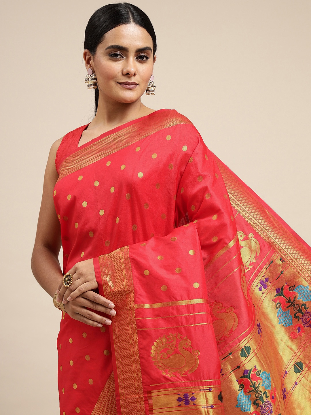 

Royal Rajgharana Saree Red Woven Design Zari Silk Blend Paithani Sarees