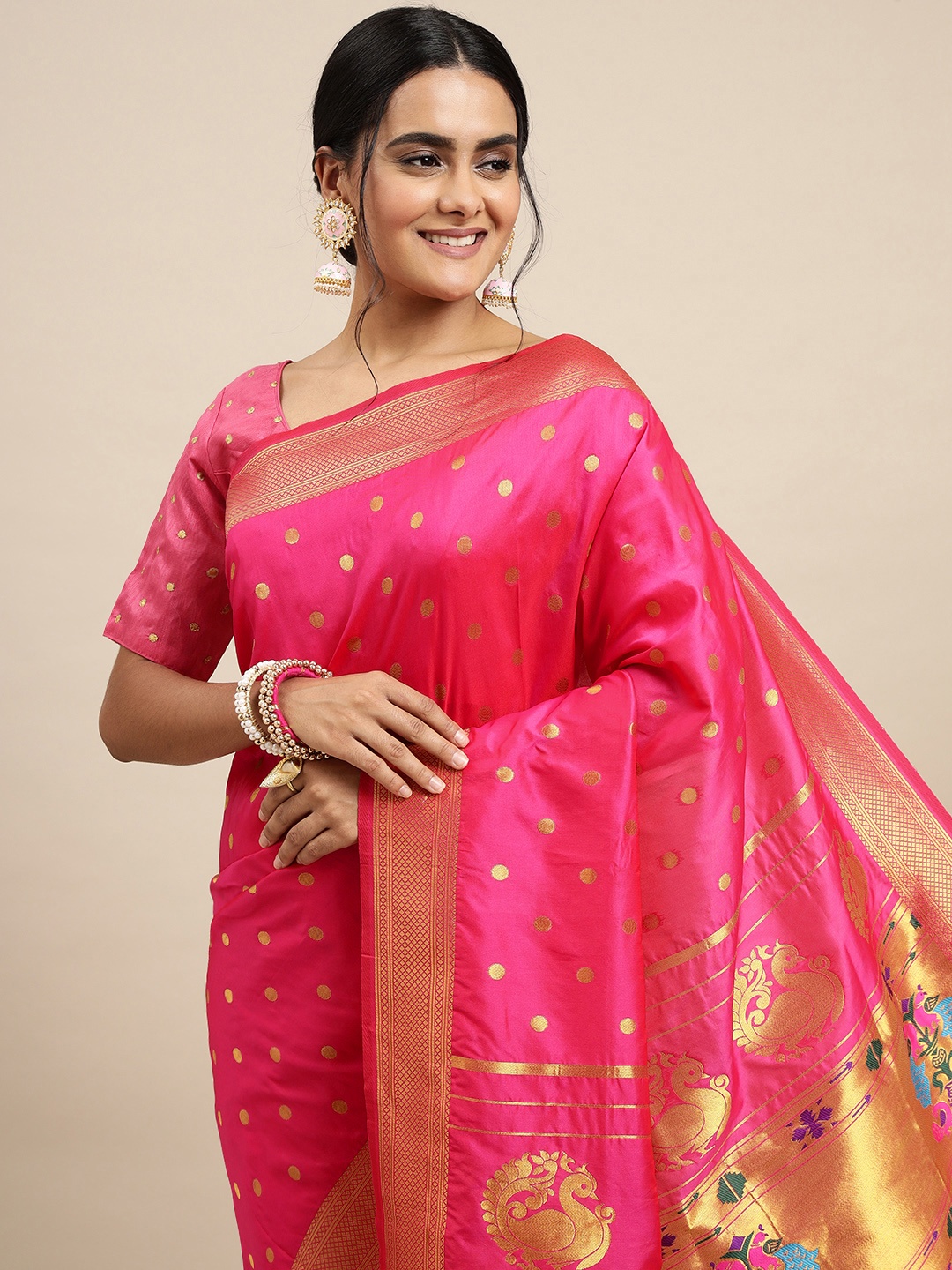 

Royal Rajgharana Saree Pink Woven Design Zari Silk Blend Paithani Sarees