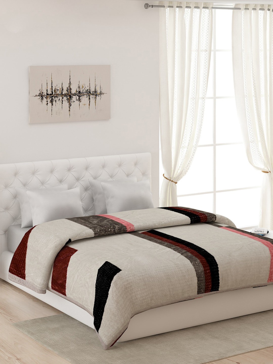 

Monte Carlo White & Black Geometric Heavy Winter Double Bed Blanket