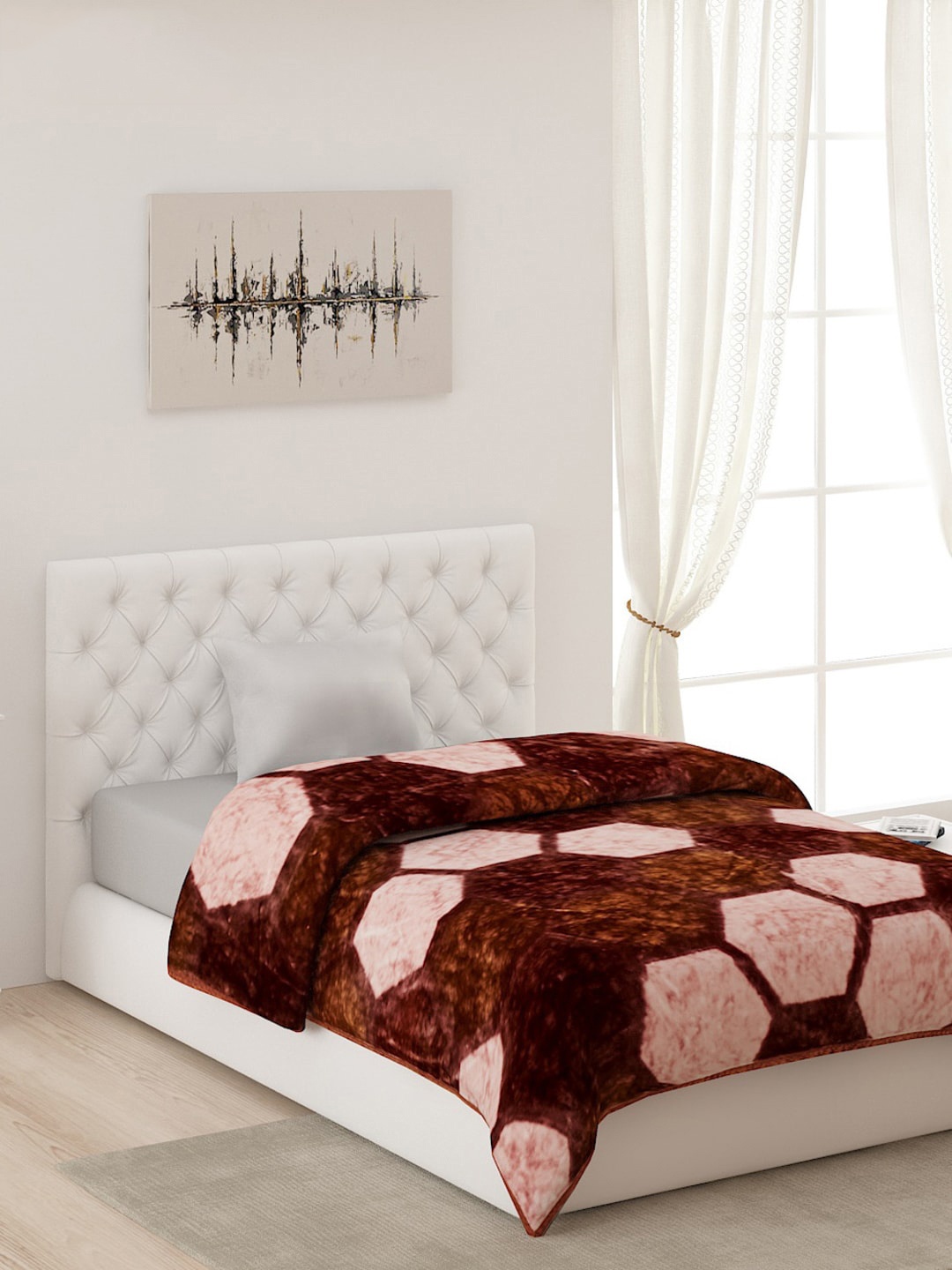 

Monte Carlo Brown & White Geometric AC Room Single Bed Blanket