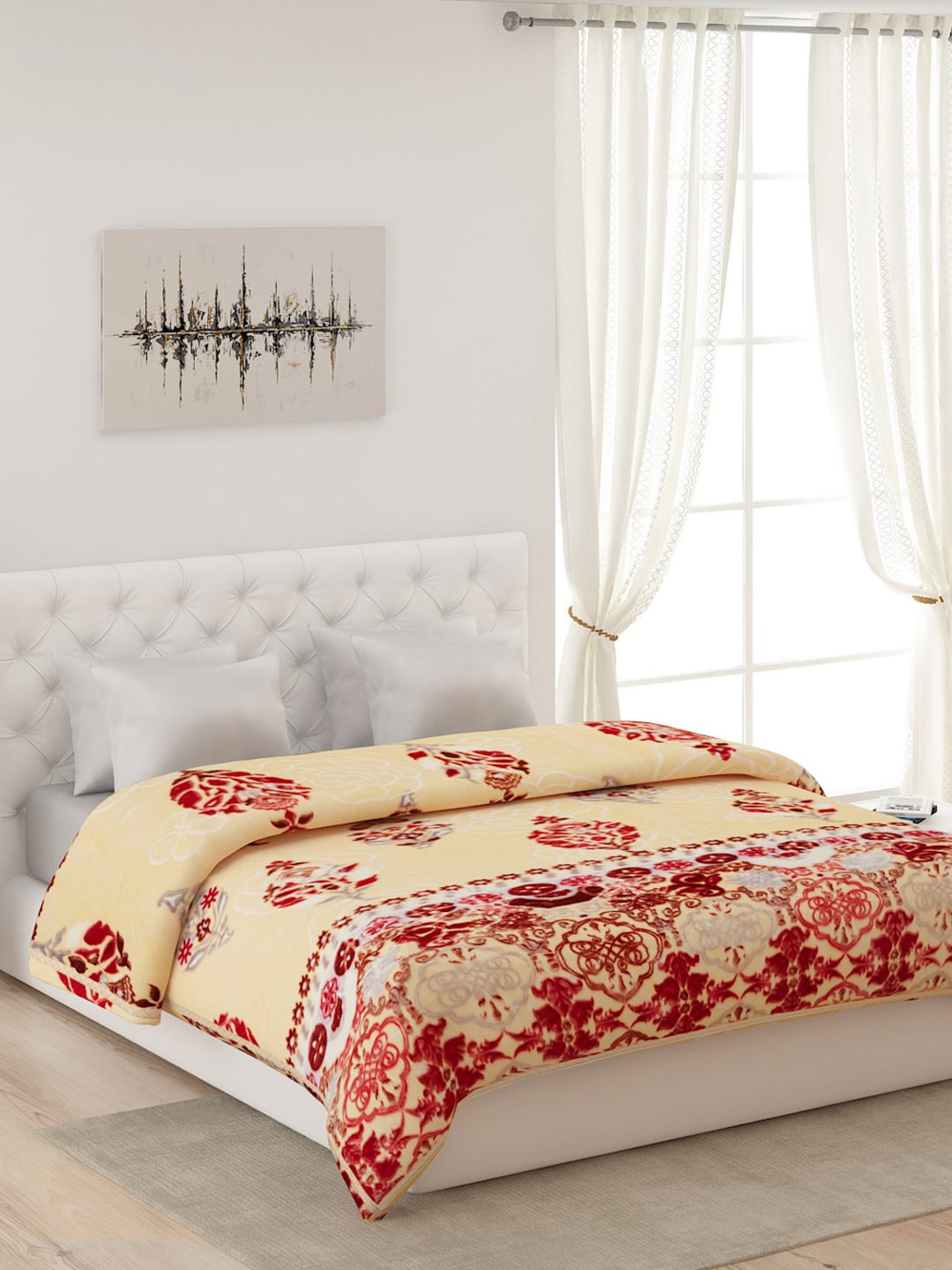 

Monte Carlo Multicolor Printed 2 Ply Heavy Winter 950 GSM Polyester Double Bed Blanket, Cream