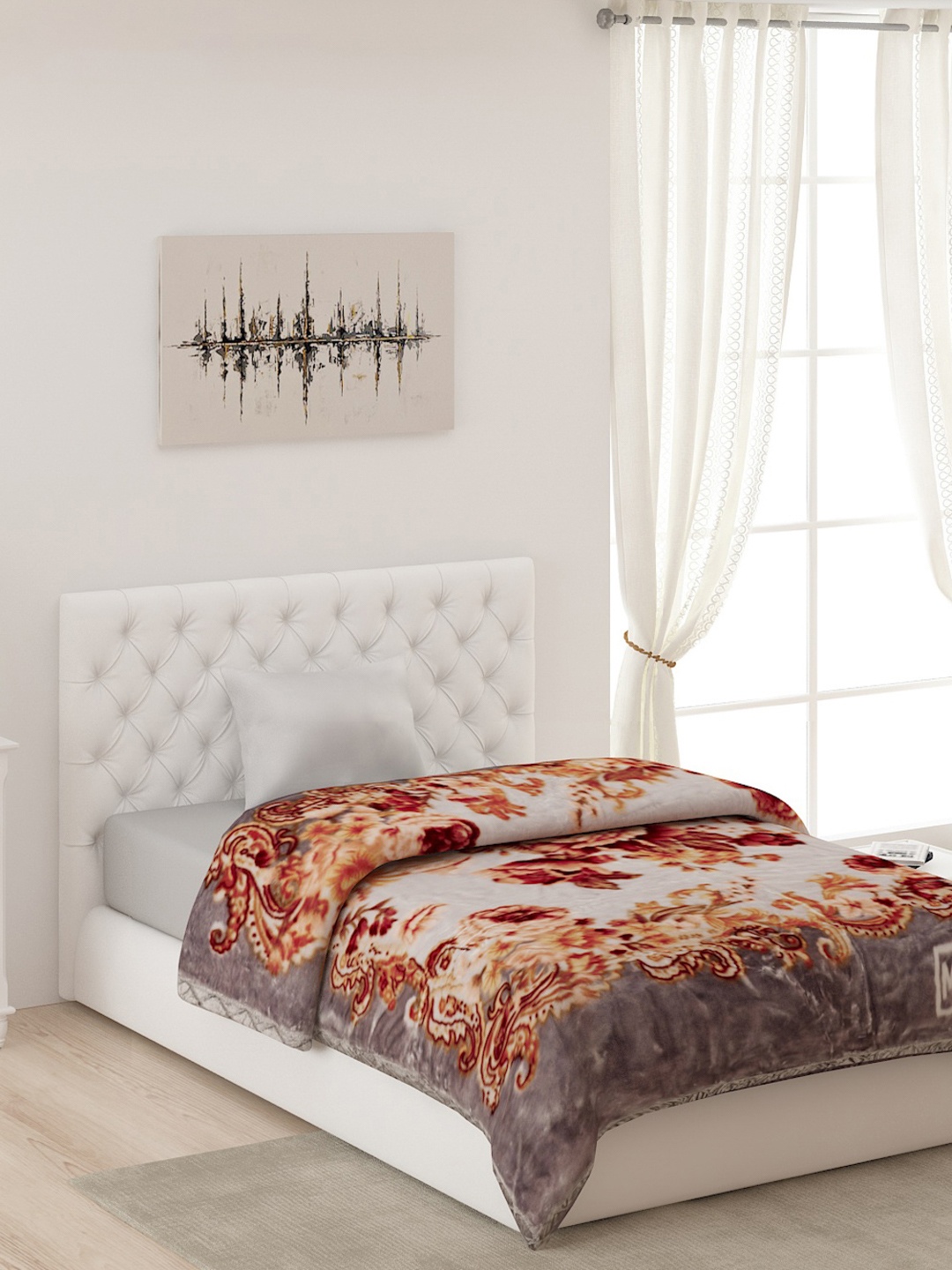 

Monte Carlo White & Brown Floral AC Room Single Bed Blanket