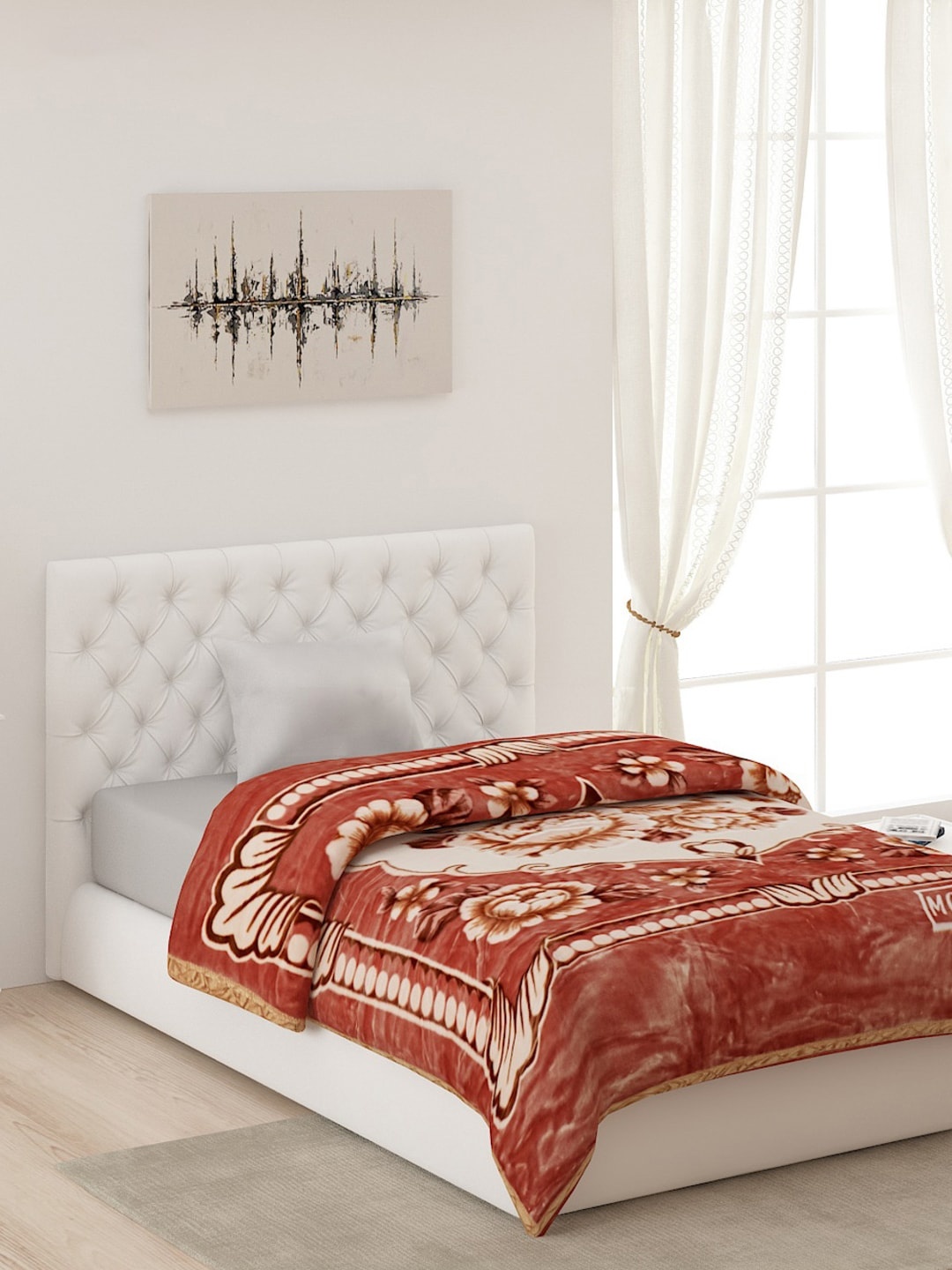 

Monte Carlo Brown & White Floral AC Room Single Bed Blanket, Multi