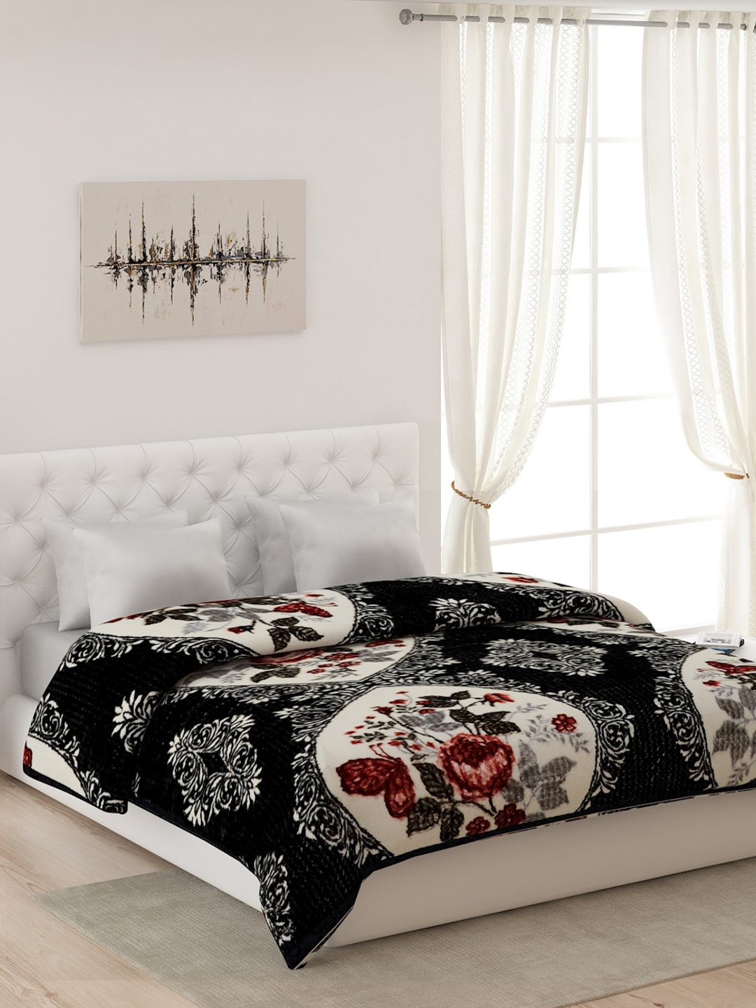 

Monte Carlo Multicoloured Floral Heavy Winter Double Bed Blanket, Multi
