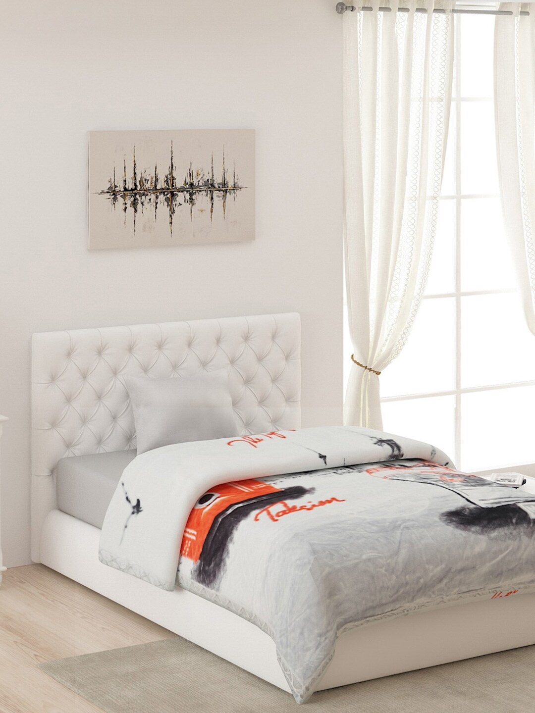 

Monte Carlo White & Orange AC Room 550 GSM Single Bed Blanket