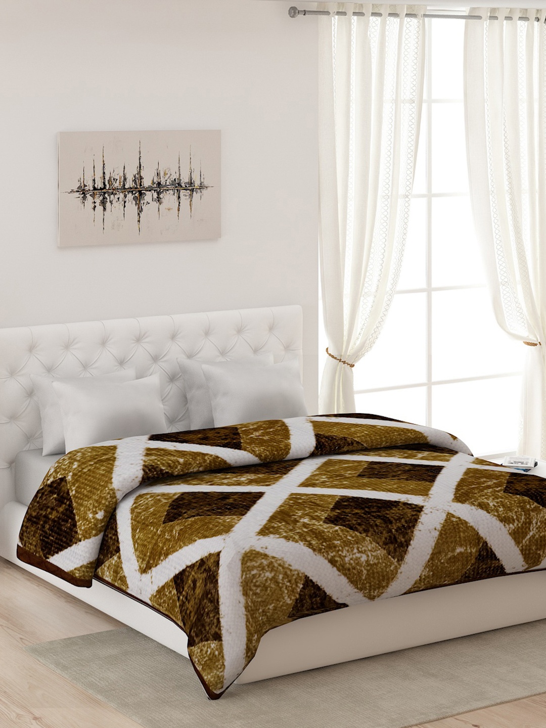 

Monte Carlo White & Brown Geometric Heavy Winter Double Bed Blanket