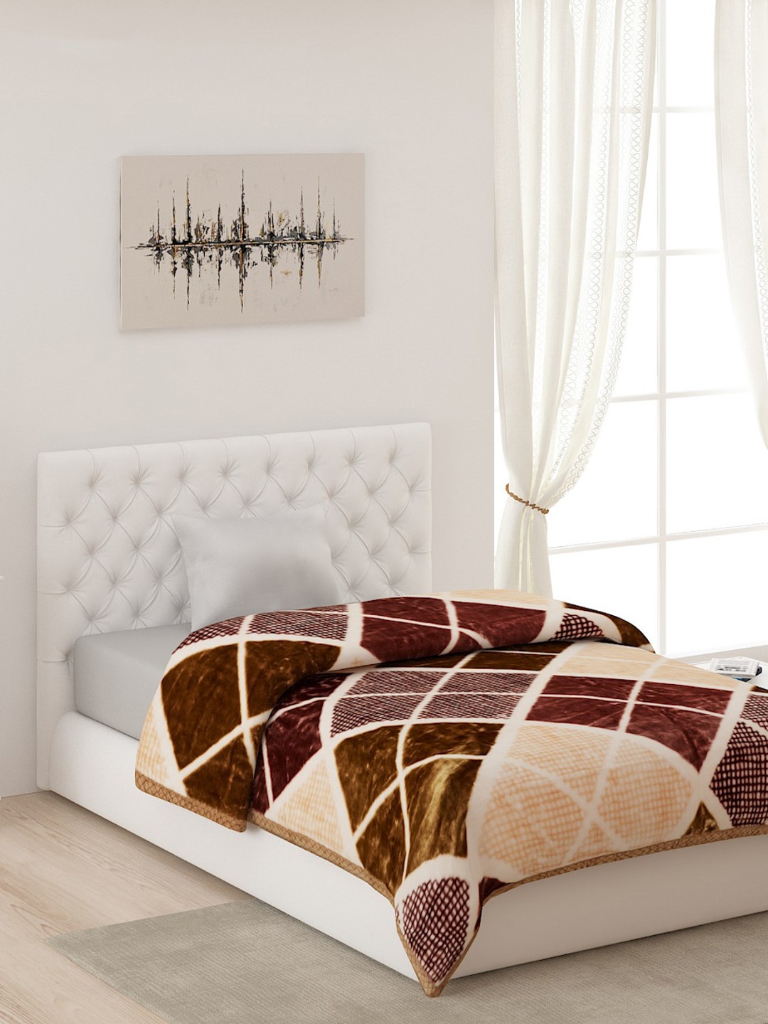 

Monte Carlo Brown & Cream-Coloured AC Room Single Bed Blanket