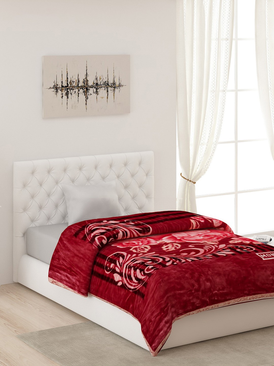 

Monte Carlo Maroon & Peach-Coloured Floral AC Room Single Bed Blanket