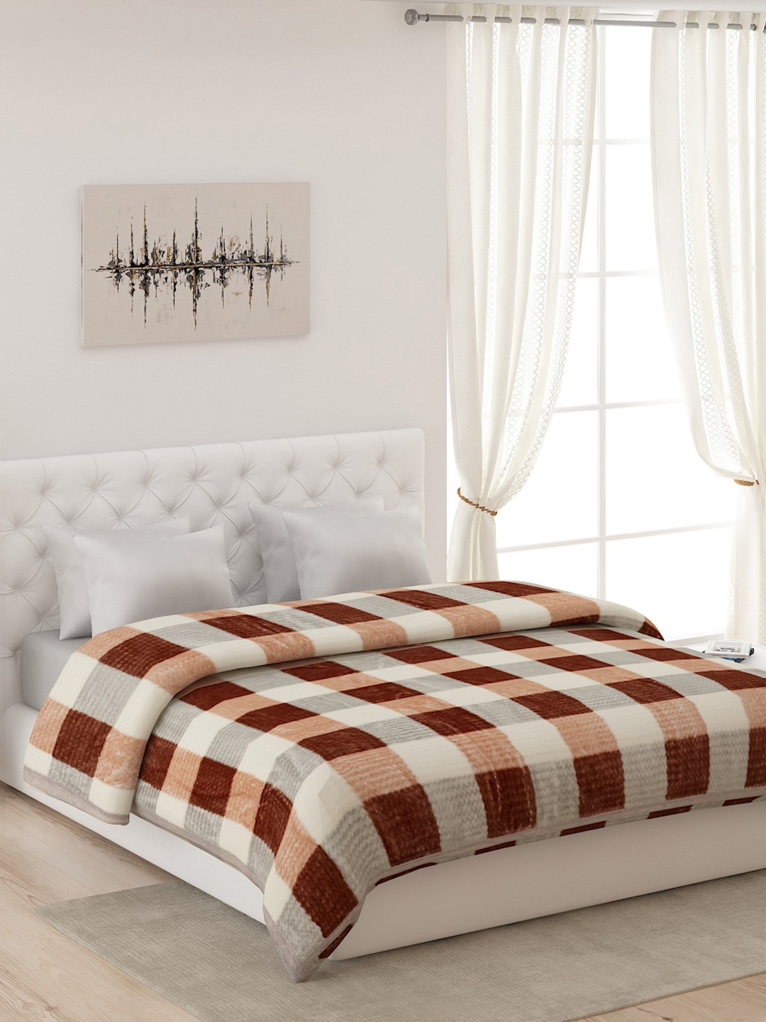 

Monte Carlo White & Brown Geometric Heavy Winter Double Bed Blanket