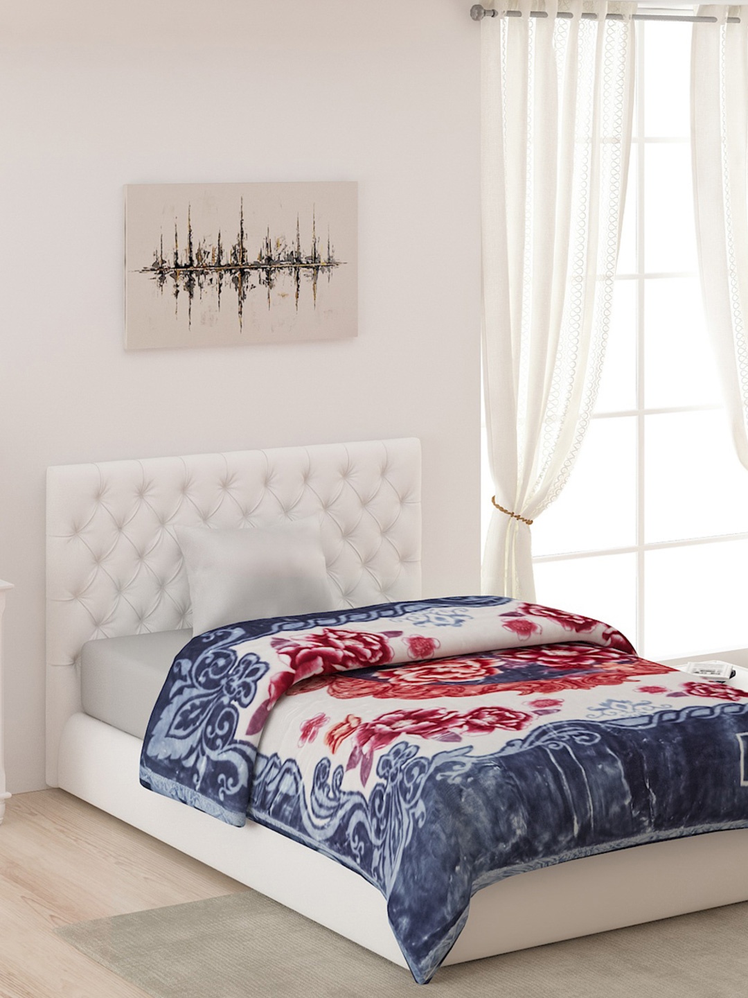 

Monte Carlo Multicolor Printed 2 Ply AC Room 950 GSM Polyester Single Bed Blanket, Blue