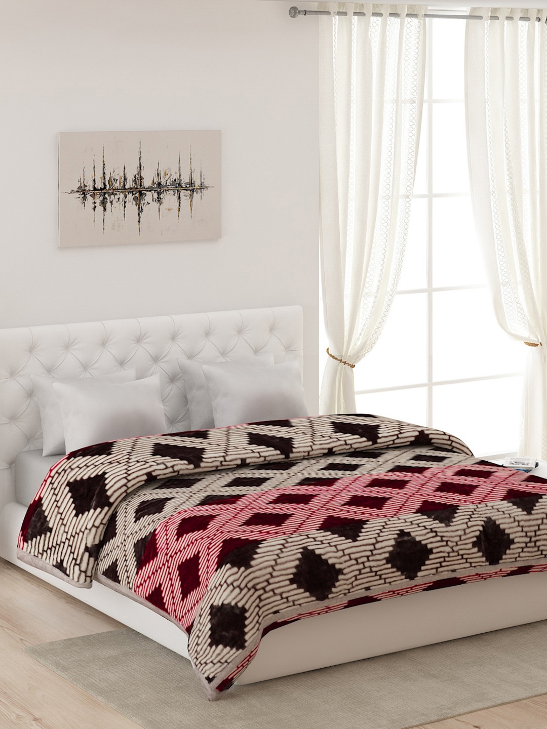 

Monte Carlo Pink & Black Geometric Heavy Winter Double Bed Blanket