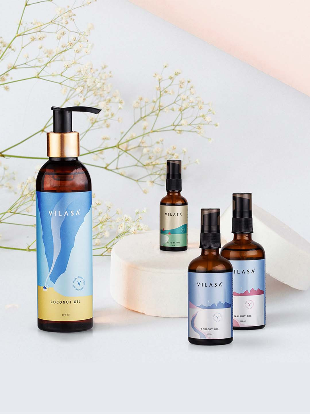 

VILASA Set of Coconut 200 ml + Jojoba 30 ml + Apricot 100 ml + Walnut Oil 50 ml, Blue