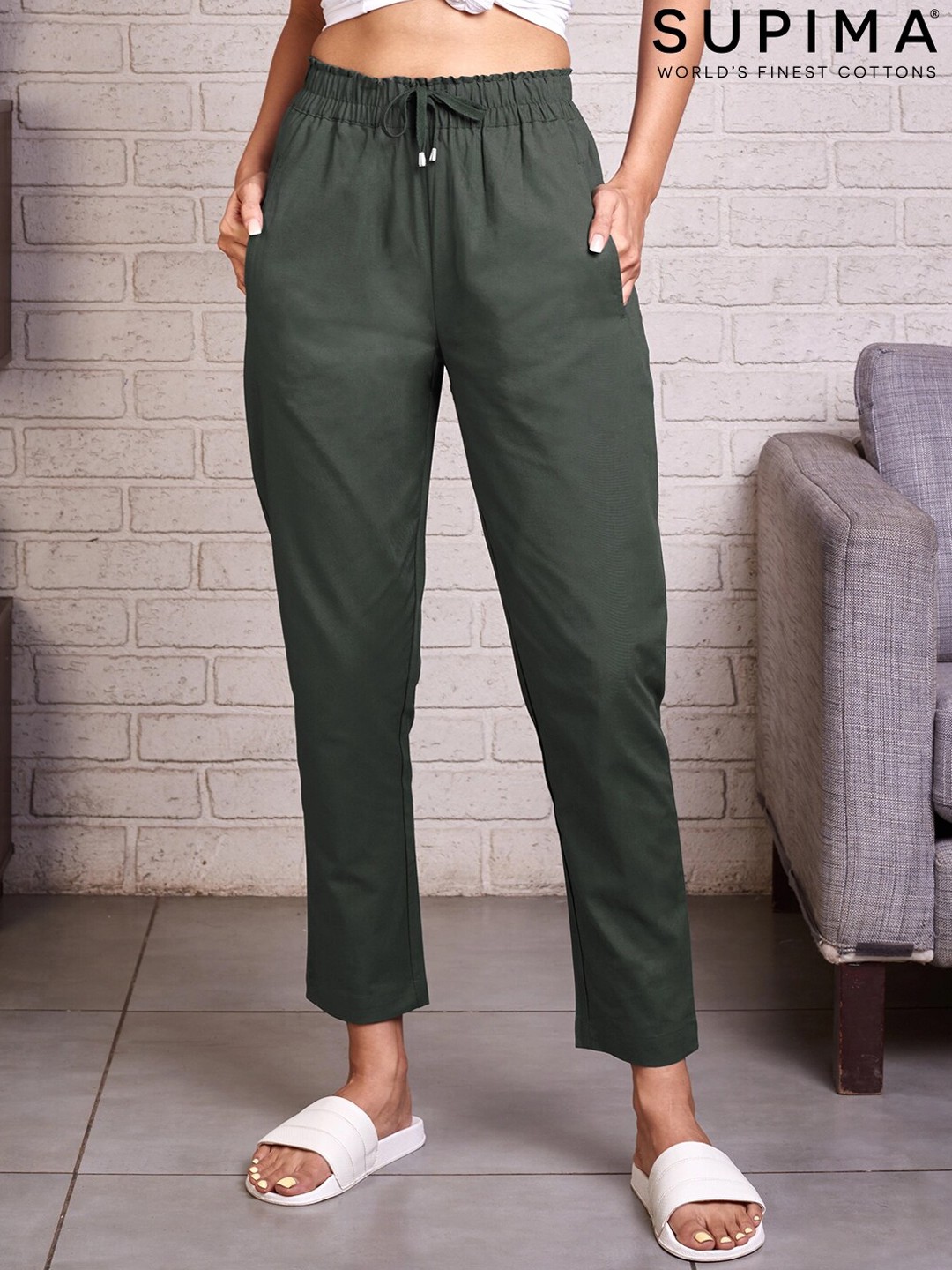 

The Souled Store Women Olive Solid Track Pants