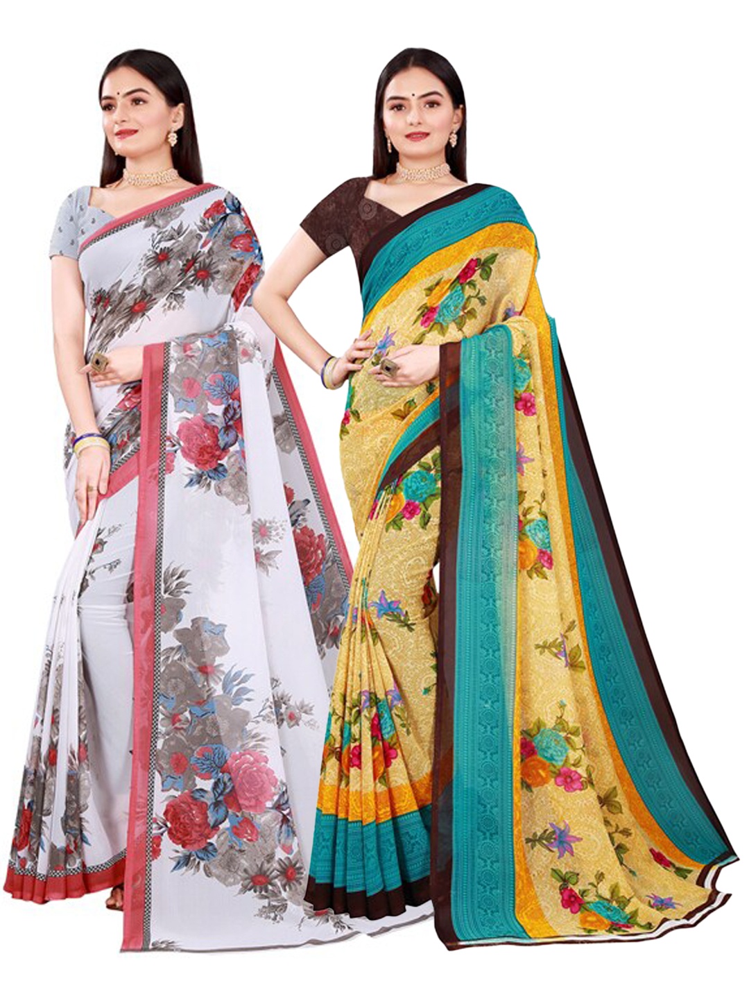 Florence Beige & White Pure Georgette Saree