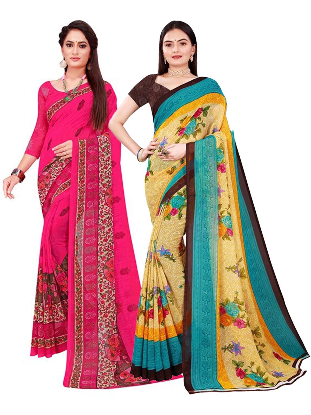 

Florence Pack of 2 Beige & Pink Pure Georgette Saree