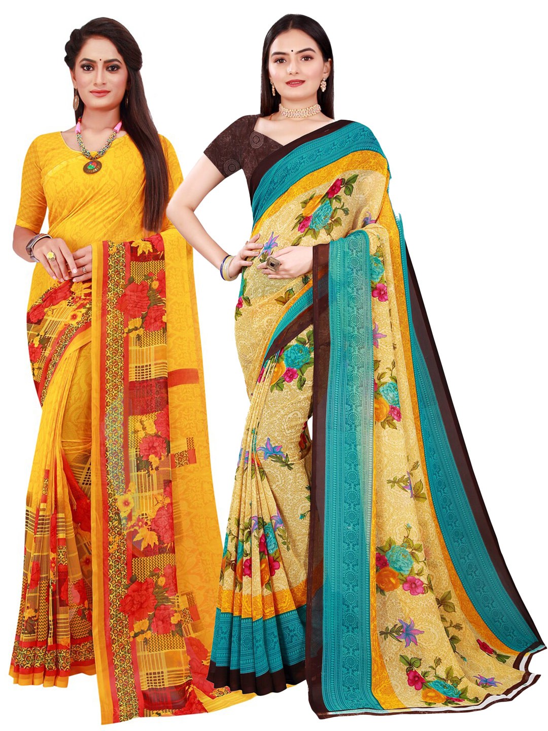 

Florence Set Of 2 Beige & Yellow Pure Georgette Saree