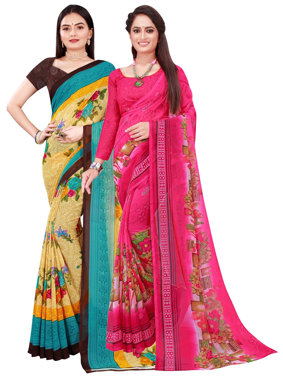 

Florence Pack of 2 Beige & Blue Pure Georgette Saree