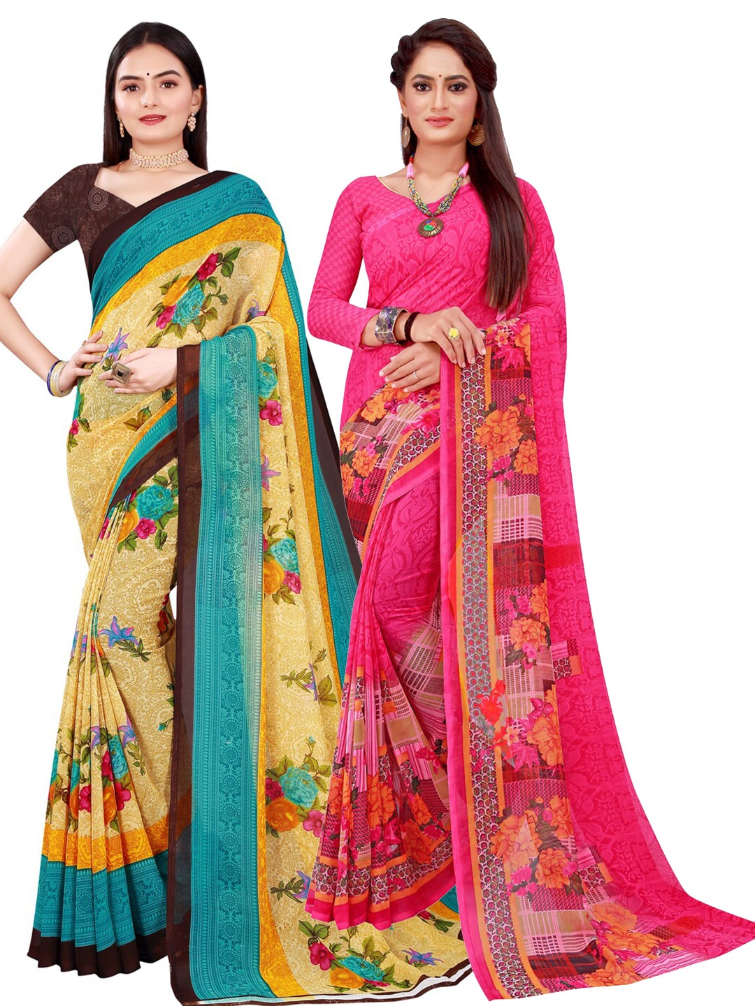 

Florence Beige & Blue Floral Pure Georgette Saree