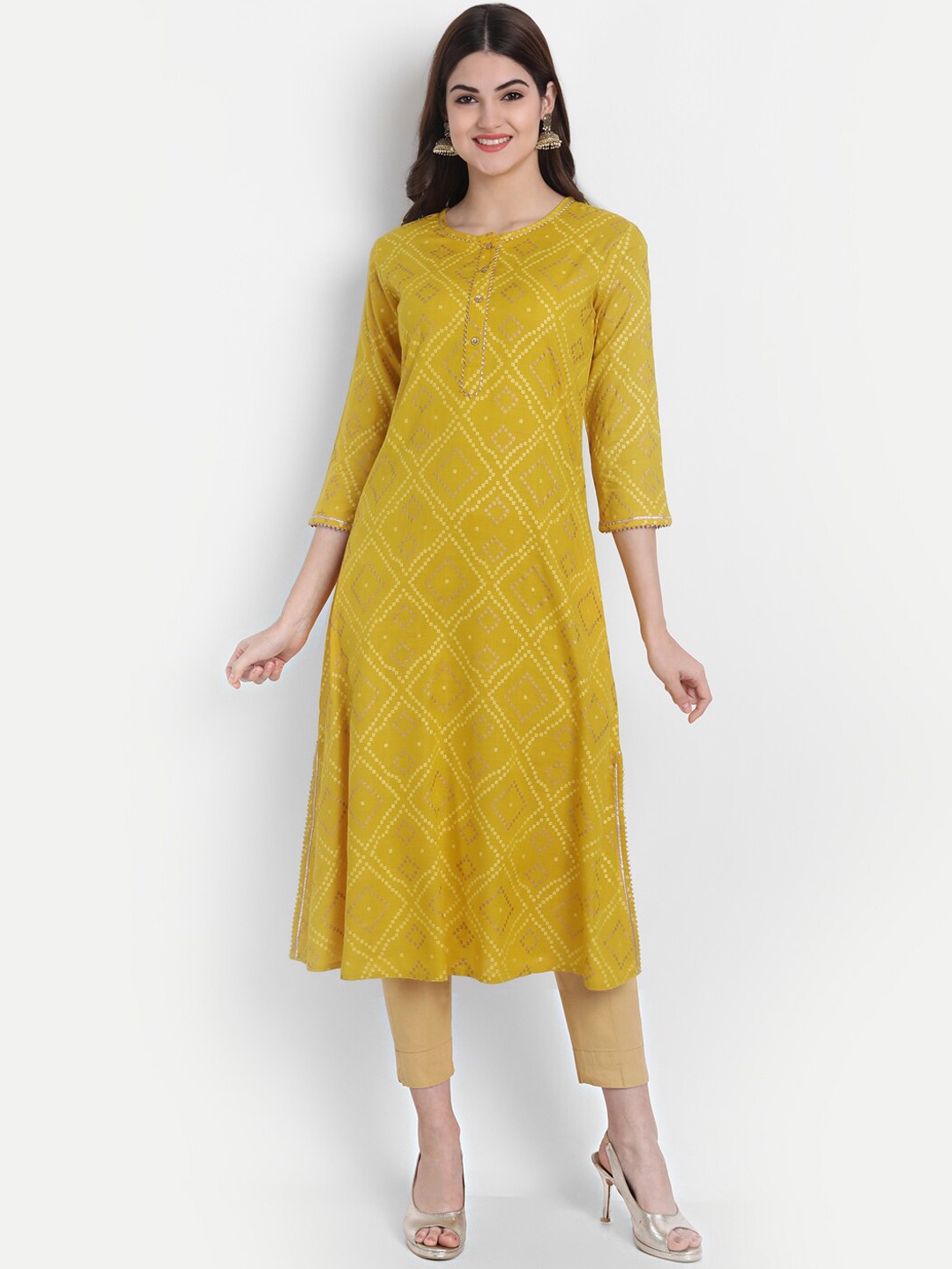 

SUTI Women Yellow Bandhani Printed Floral Kurta