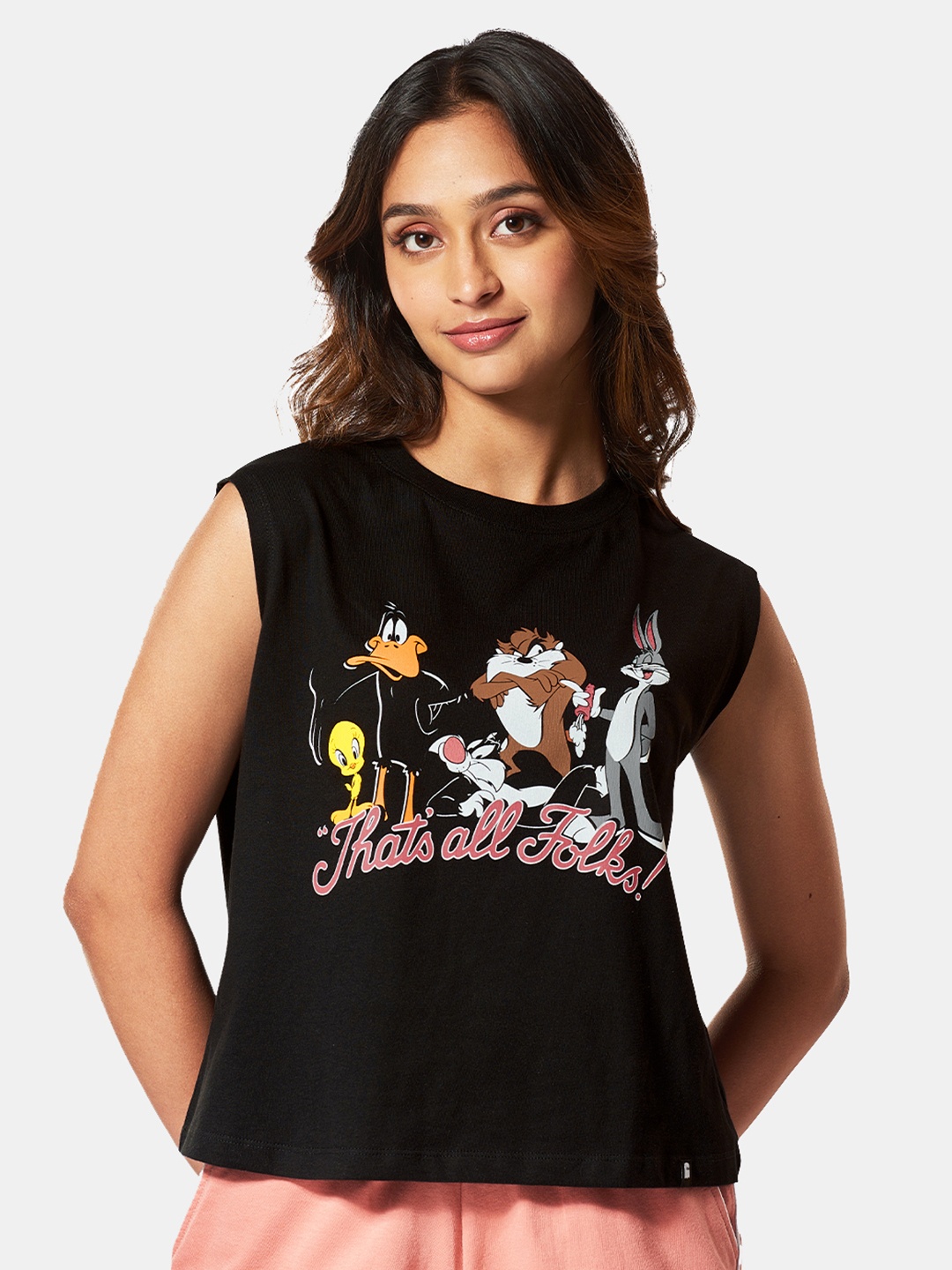 

The Souled Store Women Black Looney Tunes Printed T-shirt