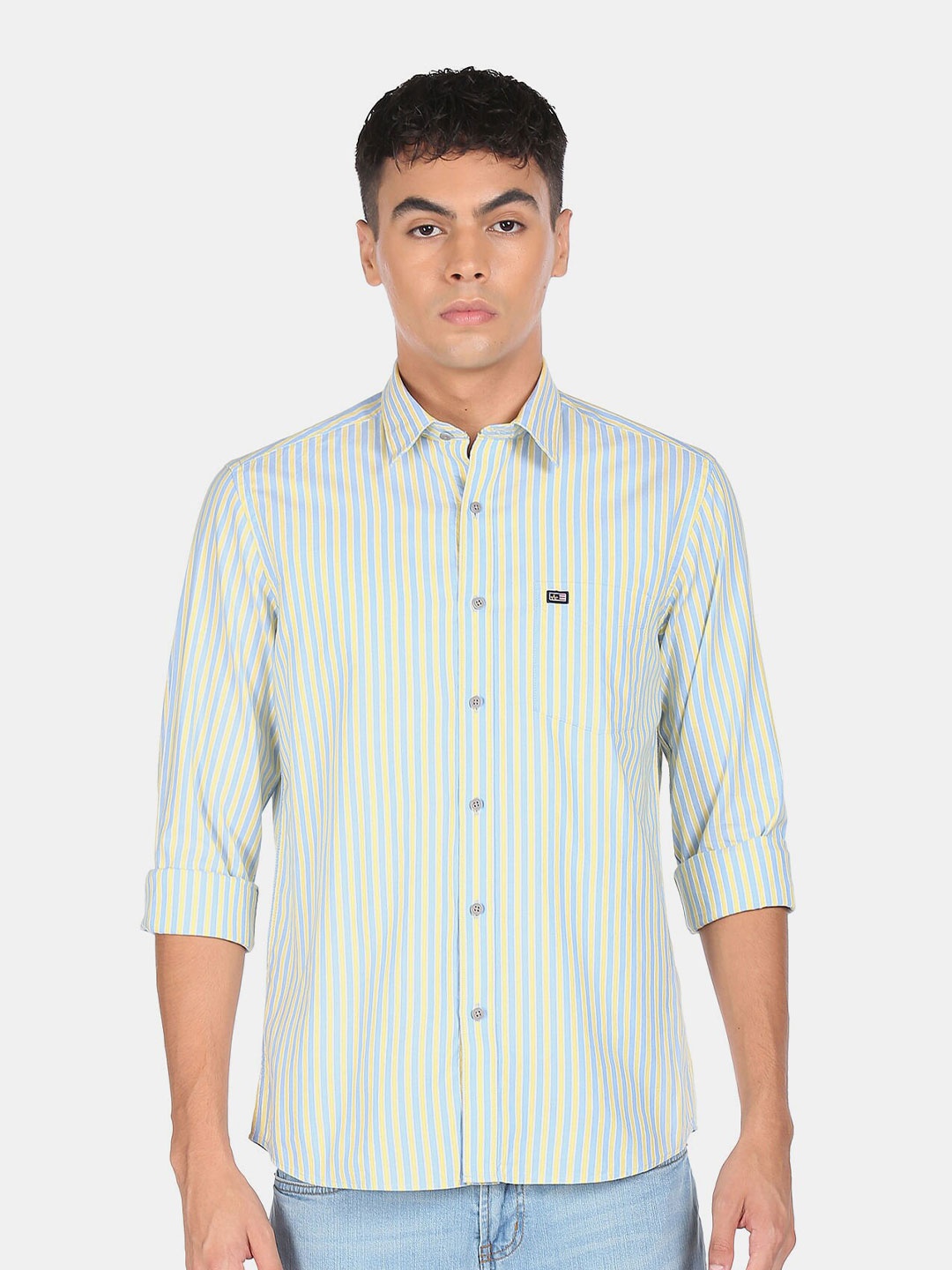 

Arrow Men Yellow and Blue Striped Casual Shirt